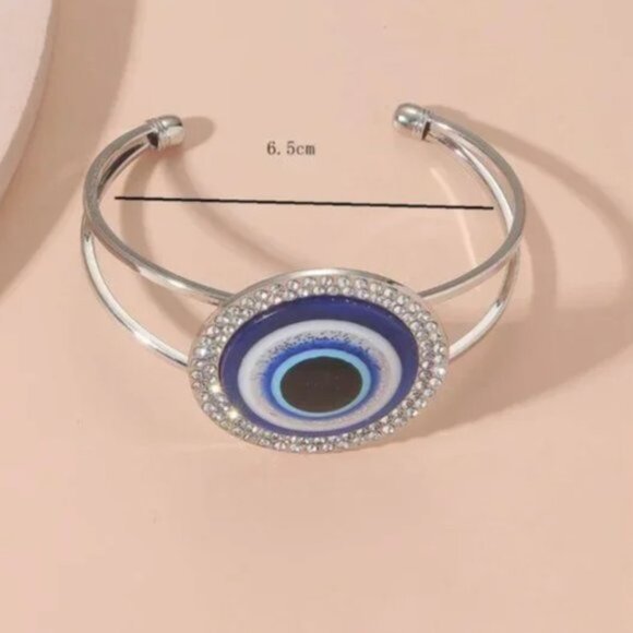 Rhinestone & Evil Eye Cuff Bangle - Picture 3 of 3